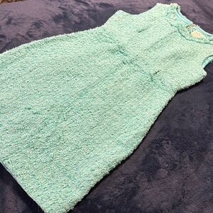 Kate Spade tweed sleeveless sheath dress. Preloved. Size 8. Teal/green